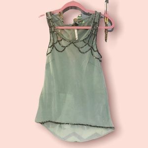 Sheer Green Beaded Top
